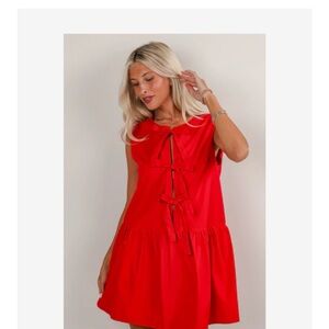 Red Sleeveless Dress with Bow Details